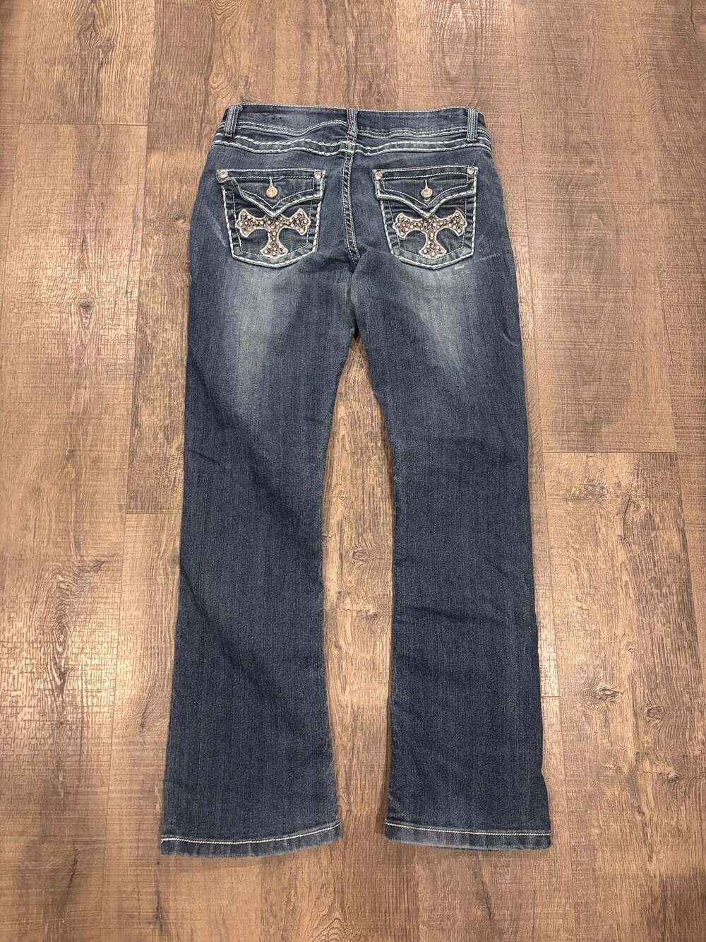 Y2K Rhinestone Cross Embellished Bootcut Denim Jeans
